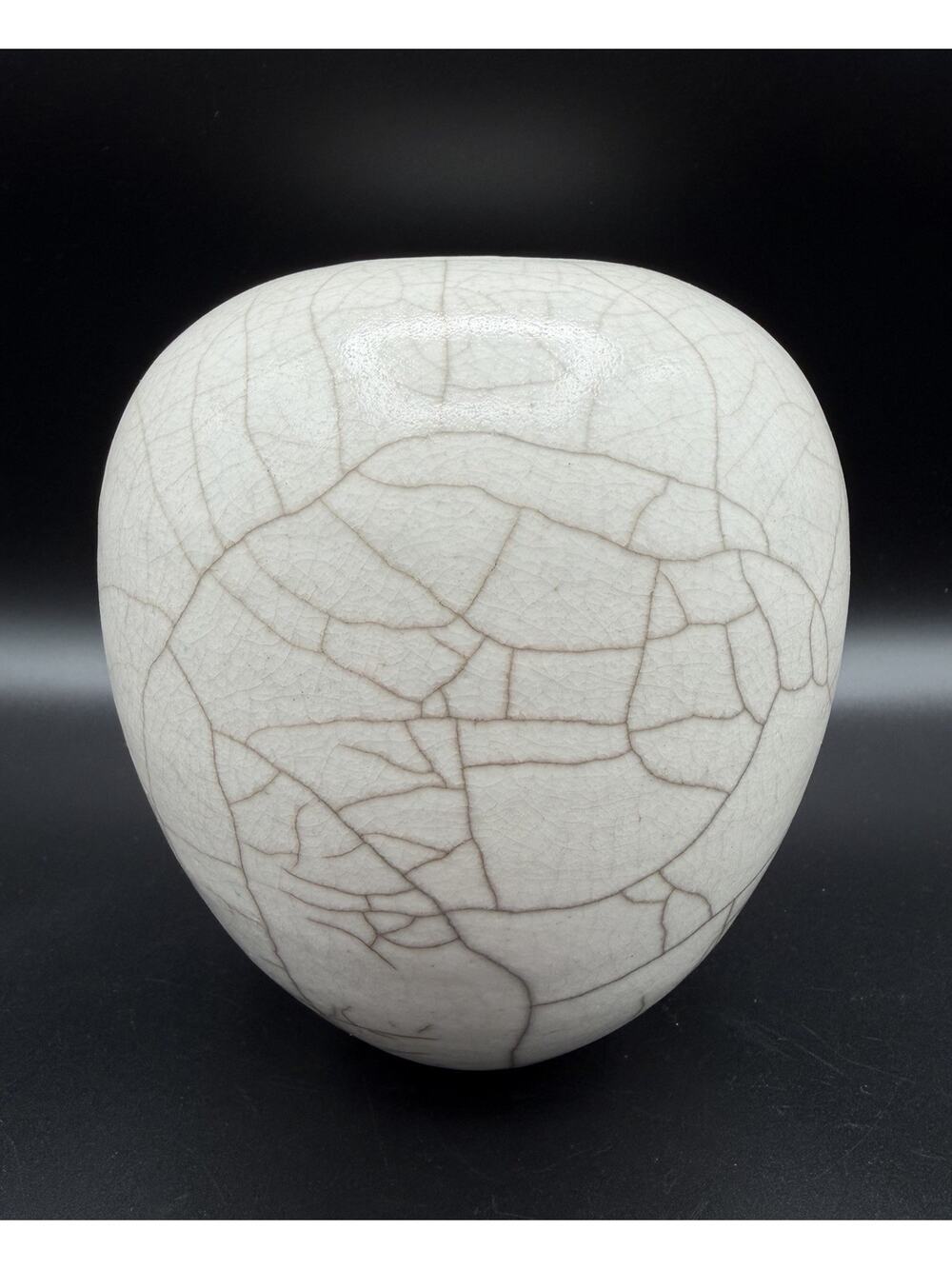 Jeremy Diller Raku Art Pottery White Crackle Glaze Vase 6” Vessel Signed